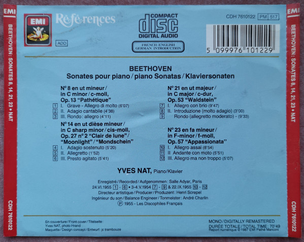 Ludwig van Beethoven , Yves Nat - 4 Sonates = 4 Sonatas = 4 Sonaten / Pathétique / Clair De Lune / Waldstein / Appassionata | EMI (CDH 7 61012 2) - 2 Ludwig van Beethoven , Yves Nat - 4 Sonates = 4 Sonatas = 4 Sonaten / Pathétique / Clair De Lune / Waldstein / Appassionata | EMI (CDH 7 61012 2) - 2