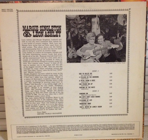 Margie Singleton , Leon Ashley - Ode To Billie Joe | Hilltop (JS-6066) - 2 Margie Singleton , Leon Ashley - Ode To Billie Joe | Hilltop (JS-6066) - 2