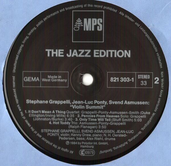 Stéphane Grappelli , Jean-Luc Ponty , Stuff Smith , Svend Asmussen - Violin Summit | MPS Records (821 303-1) - 4