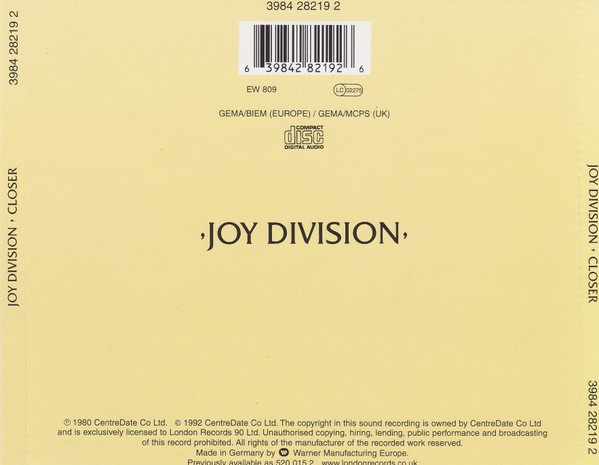 Joy Division - Closer | London Records (3984 28219 2) - 2