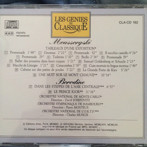 Modest Mussorgsky , Alexander Borodin - Œuvres Diverses | Editions Atlas (CLA-CD 162) - 2 Modest Mussorgsky , Alexander Borodin - Œuvres Diverses | Editions Atlas (CLA-CD 162) - 2