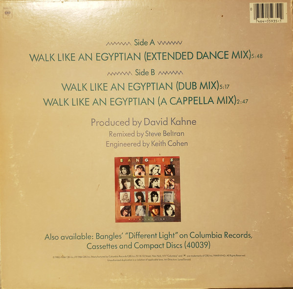 Bangles - Walk Like An Egyptian | Columbia (44-05935) - 2