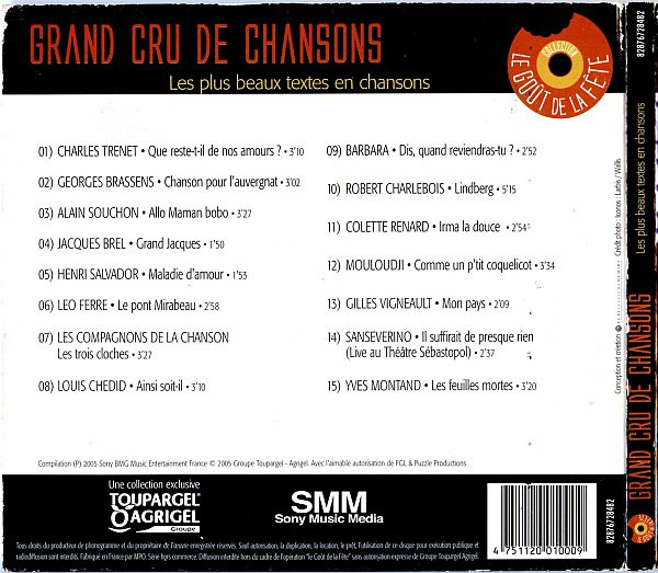 Various - Grands Crus De Chansons - Les Plus Beaux Textes En Chansons | Groupe Toupargel Agrigel (82876728482) - 3 Various - Grands Crus De Chansons - Les Plus Beaux Textes En Chansons | Groupe Toupargel Agrigel (82876728482) - 3