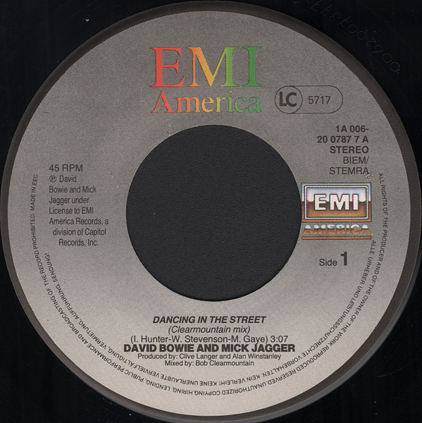 David Bowie And Mick Jagger - Dancing In The Street | EMI America (1A 006-20 0787 7) - 3 David Bowie And Mick Jagger - Dancing In The Street | EMI America (1A 006-20 0787 7) - 3