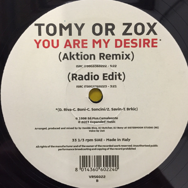 Tomy Or Zox - You Are My Desire | Various (VRS 6022)