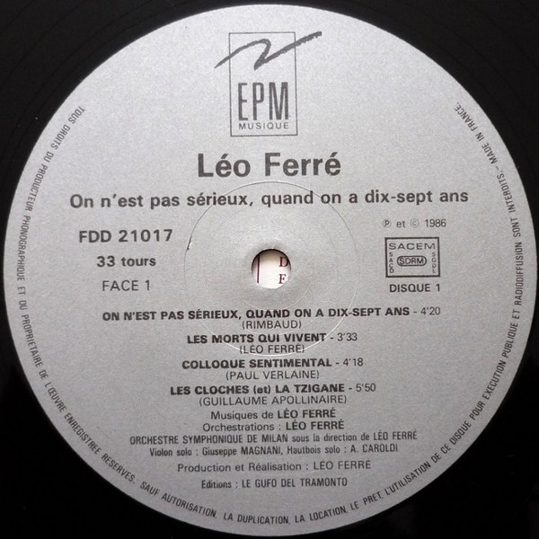 Léo Ferré - On N'est Pas Sérieux, Quand On A Dix-sept Ans | EPM Musique (FDD 21017) - 3