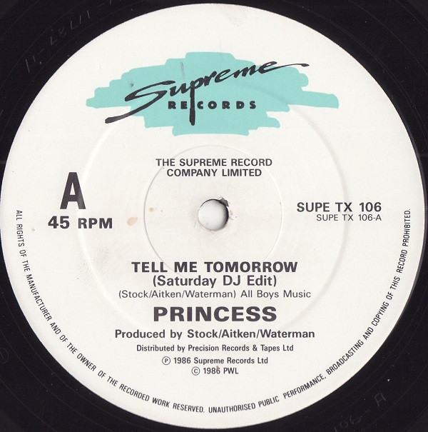 Princess - Tell Me Tomorrow | Supreme Records (SUPE TX 106) - 2 Princess - Tell Me Tomorrow | Supreme Records (SUPE TX 106) - 2