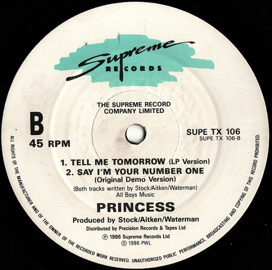 Princess - Tell Me Tomorrow | Supreme Records (SUPE TX 106) - 3 Princess - Tell Me Tomorrow | Supreme Records (SUPE TX 106) - 3