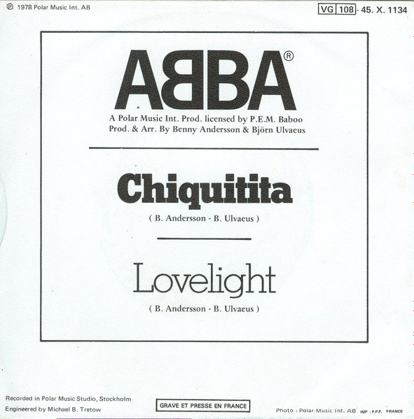 ABBA - Chiquitita c/w Lovelight | Vogue (45. X. 1134) - 2