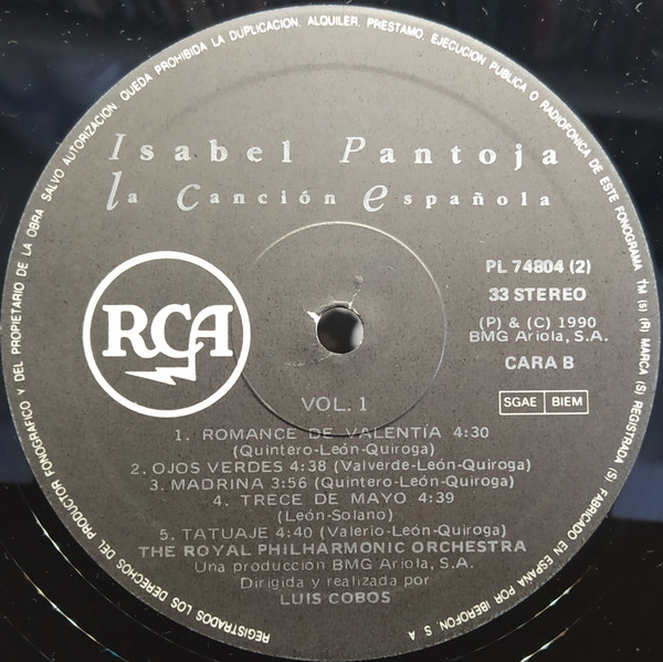 Isabel Pantoja Con Royal Philharmonic Orchestra - La Canción Española | BMG Ariola España (PL 74804 (2) (5H)) - 4