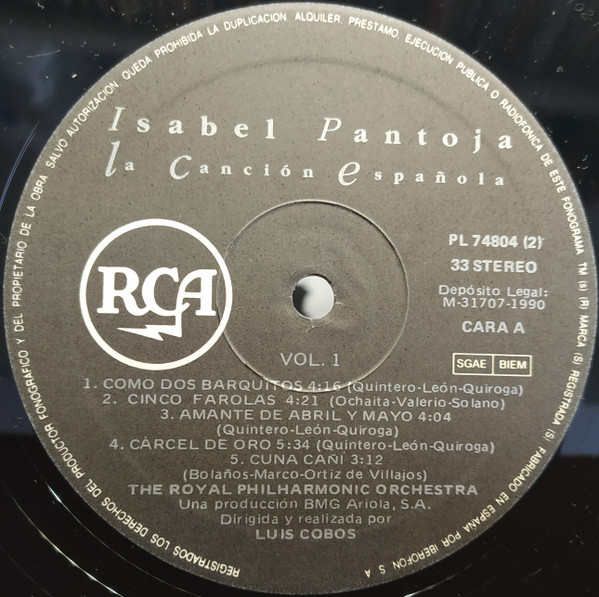 Isabel Pantoja Con Royal Philharmonic Orchestra - La Canción Española | BMG Ariola España (PL 74804 (2) (5H)) - 3