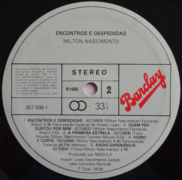Milton Nascimento - Encontros E Despedidas | Barclay (827 638-1) - 2