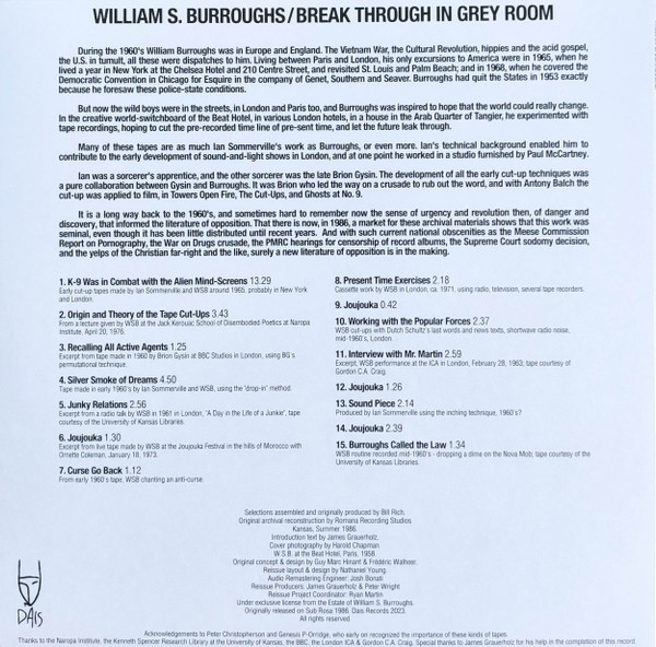 William S. Burroughs - Break Through In Grey Room | Dais Records (DAIS197LPC) - 2 William S. Burroughs - Break Through In Grey Room | Dais Records (DAIS197LPC) - 2