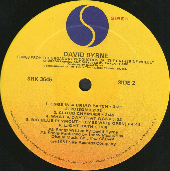 David Byrne - Songs From The Broadway Production Of "The Catherine Wheel" | Sire (SRK 3645) - 3 David Byrne - Songs From The Broadway Production Of "The Catherine Wheel" | Sire (SRK 3645) - 3
