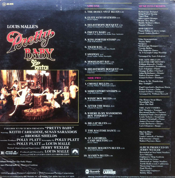 Various - Pretty Baby (Bande Originale Du Film De Louis Malle Paramount Pictures Corporation) = La Petite | Abc Records (A 68.906) - 2