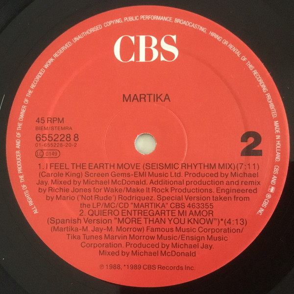 Martika - I Feel The Earth Move | CBS (655228 8) - 2