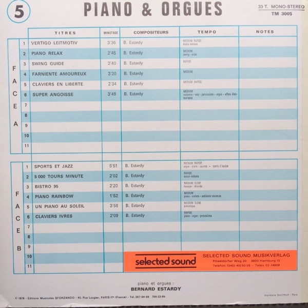 Bernard Estardy - Piano Et Orgues [Vinyl] | Tele Music (TM 3005) - 2