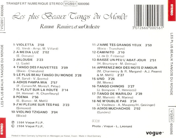 Orchestre De Ramon Ramirez - Les Plus Beaux Tangos Du Monde | Vogue (600056) - 3