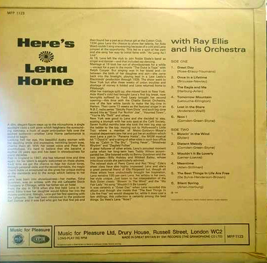 Lena Horne With Ray Ellis And His Orchestra - Here's Lena Horne | Music For Pleasure (MFP 1123) - 2