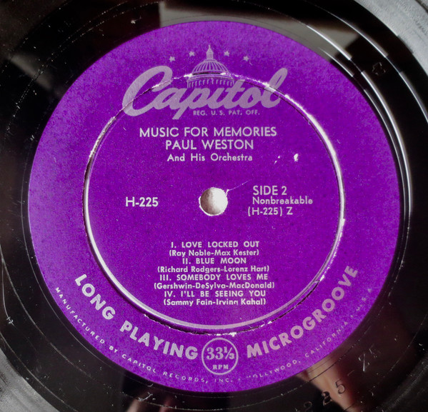 Paul Weston And His Orchestra - Music For Memories | Capitol Records (H225) - 4