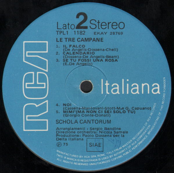 Schola Cantorum - Le Tre Campane | RCA Italiana (TPL1-1182) - 4 Schola Cantorum - Le Tre Campane | RCA Italiana (TPL1-1182) - 4