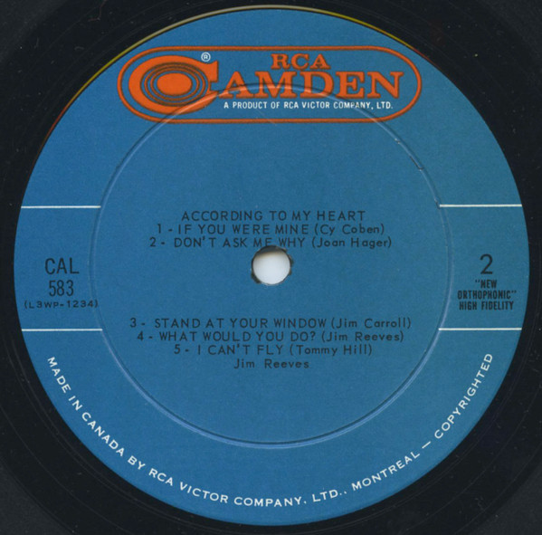 Jim Reeves - According To My Heart | RCA Camden (CAL-583) - 3 Jim Reeves - According To My Heart | RCA Camden (CAL-583) - 3