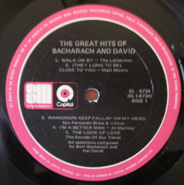 Various - Great Songs Of Bacharach & David | Capitol Records (SL-6734) - 3 Various - Great Songs Of Bacharach & David | Capitol Records (SL-6734) - 3