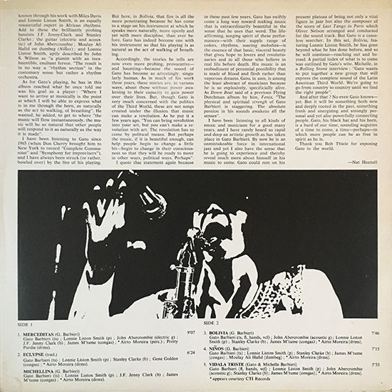 Gato Barbieri - Bolivia | Flying Dutchman (FD-10158) - 2 Gato Barbieri - Bolivia | Flying Dutchman (FD-10158) - 2