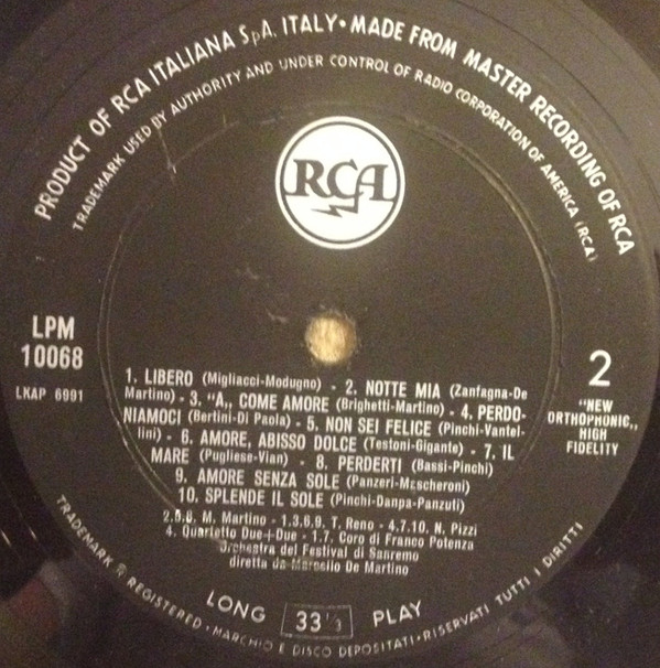 Renato Rascel , Nilla Pizzi , Miranda Martino , Teddy Reno - Le 20 Canzoni Di San Remo 1960 | RCA (LPM 10068) - 3