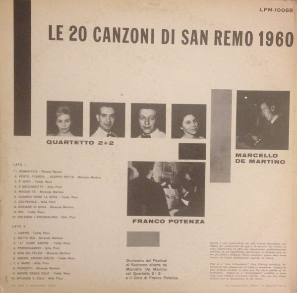 Renato Rascel , Nilla Pizzi , Miranda Martino , Teddy Reno - Le 20 Canzoni Di San Remo 1960 | RCA (LPM 10068) - main