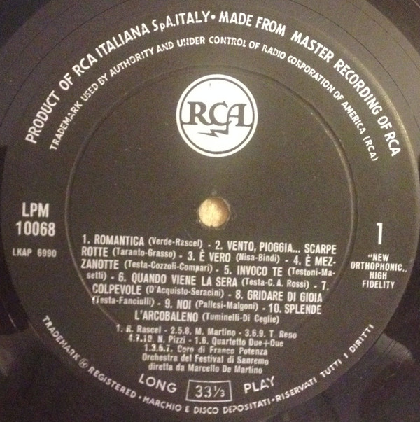 Renato Rascel , Nilla Pizzi , Miranda Martino , Teddy Reno - Le 20 Canzoni Di San Remo 1960 | RCA (LPM 10068) - 2