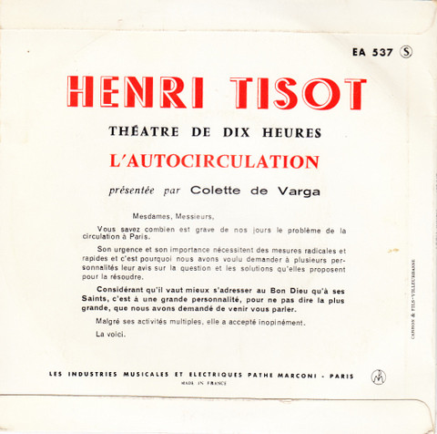 Henri Tisot - L'autocirculation | Pathé (EA 537) - 2