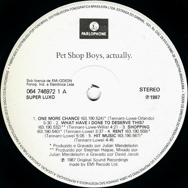 Pet Shop Boys - Actually | Parlophone (064 746972 1) - 3 Pet Shop Boys - Actually | Parlophone (064 746972 1) - 3