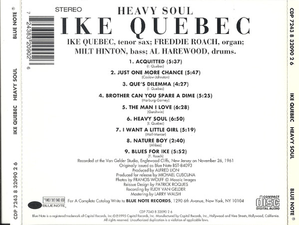 Ike Quebec - Heavy Soul | Blue Note (CDP 7243 8 32090 2 6) - 2