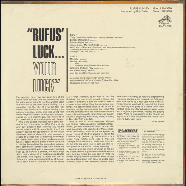 Rufus Lumley - "Rufus Luck...Your Luck" | RCA Victor (LSP 3898) - 2