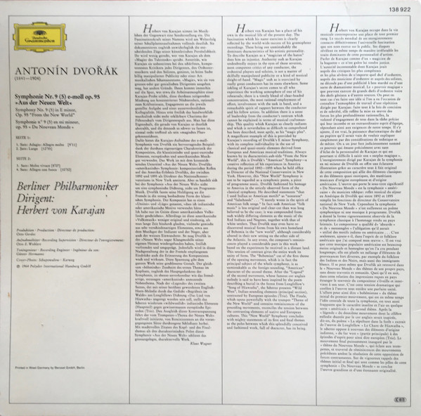 Antonín Dvořák - Berliner Philharmoniker · Herbert von Karajan - »Aus Der Neuen Welt« - »From The New World« - Symphonie Nr.9 (5) Op. 95 | Deutsche Grammophon (138 922) - 2