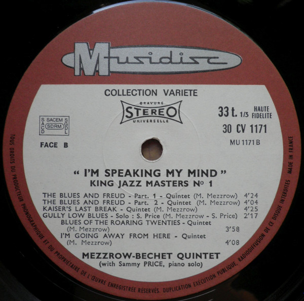 The Mezzrow-Bechet Quintet with Sammy Price - "I'm Speaking My Mind"  Vol. 1 (King Jazz Masters N° 1) | Musidisc (CV 1171) - 3