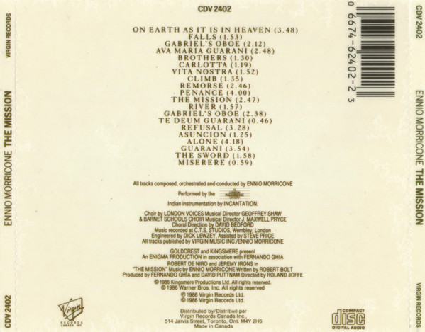 Ennio Morricone - The Mission (Original Soundtrack From The Film) [CD] | Virgin Records Canada Inc. (CDV 2402) - 2