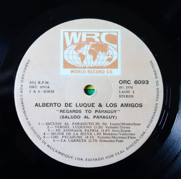 Alberto De Luque Y Los Amigos - Regards To Paraguay (Saludo Al Paraguay) | World Record Co. (ORC 6093) - 3 Alberto De Luque Y Los Amigos - Regards To Paraguay (Saludo Al Paraguay) | World Record Co. (ORC 6093) - 3