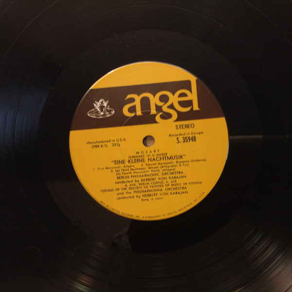 Wolfgang Amadeus Mozart , Georg Friedrich Händel - Sir Hamilton Harty , Herbert von Karajan , Berliner Philharmoniker , Philharmonia Orchestra , Wiener Singverein - Eine Kleine Nachtmusik; 3 German Dances; Ave Verum Corpus K.618; Water Music Suite [Vinyl] | Angel Records (S35948) - 3