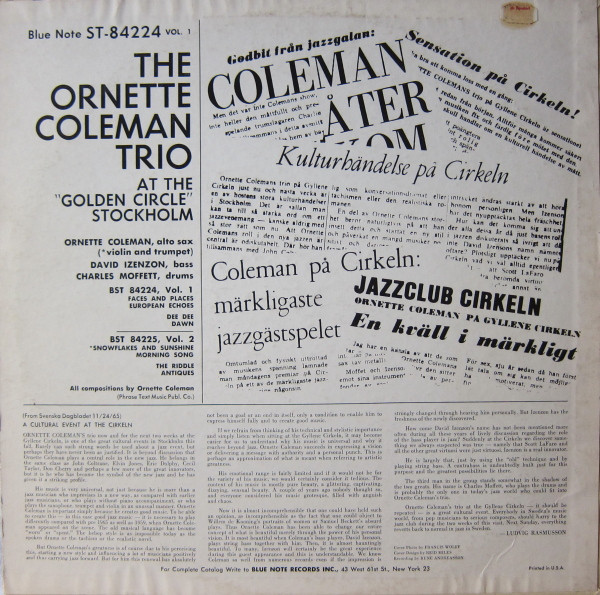 The Ornette Coleman Trio - At The "Golden Circle" Stockholm (Volume One) | Blue Note (84224) - 2 The Ornette Coleman Trio - At The "Golden Circle" Stockholm (Volume One) | Blue Note (84224) - 2