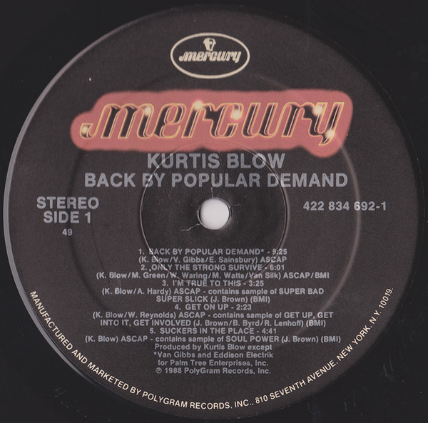 Kurtis Blow - Back By Popular Demand | Mercury (422 834 692-1) - 3