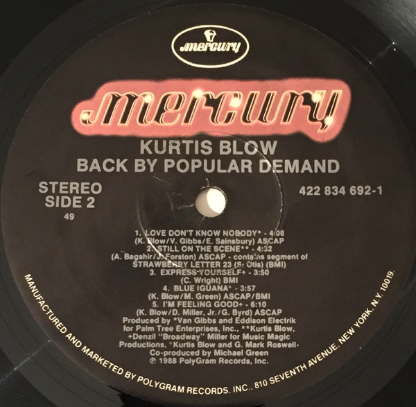 Kurtis Blow - Back By Popular Demand | Mercury (422 834 692-1) - 4