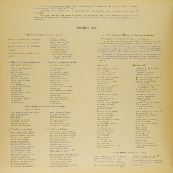 Various - Chants De La Guerre D'Espagne | Le Chant Du Monde (LDX-S 4279) - 2