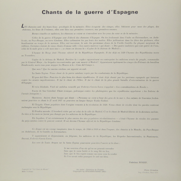 Various - Chants De La Guerre D'Espagne | Le Chant Du Monde (LDX-S 4279) - 3