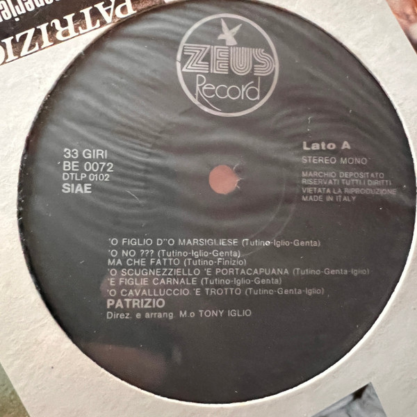 Patrizio - O' Figlio D'O Marsigliese | Zeus Record (BE 0072) - 2 Patrizio - O' Figlio D'O Marsigliese | Zeus Record (BE 0072) - 2