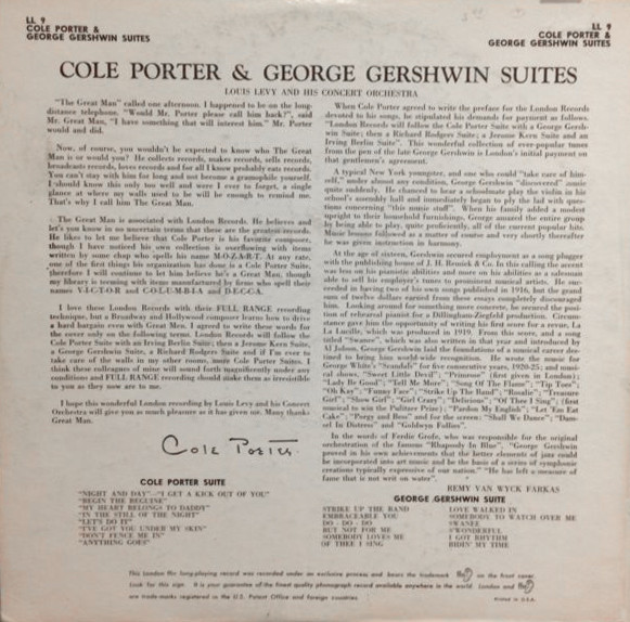 Louis Levy And His Orchestra - Cole Porter & George Gershwin Suites | London Records (LL 9) - main