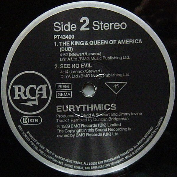 Eurythmics - The King And Queen Of America (Dance Remix) | RCA (PT 43400) - 4