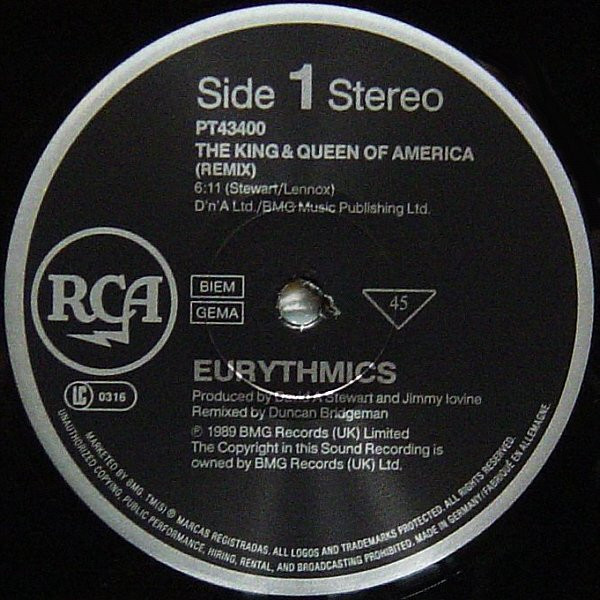 Eurythmics - The King And Queen Of America (Dance Remix) | RCA (PT 43400) - 3