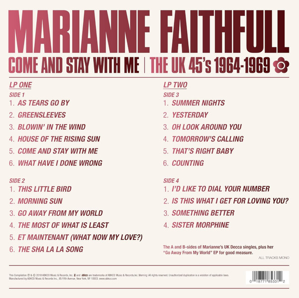 Marianne Faithfull - Come And Stay With Me - The UK 45s 1964-1969 | ABKCO (8533-1) - 2